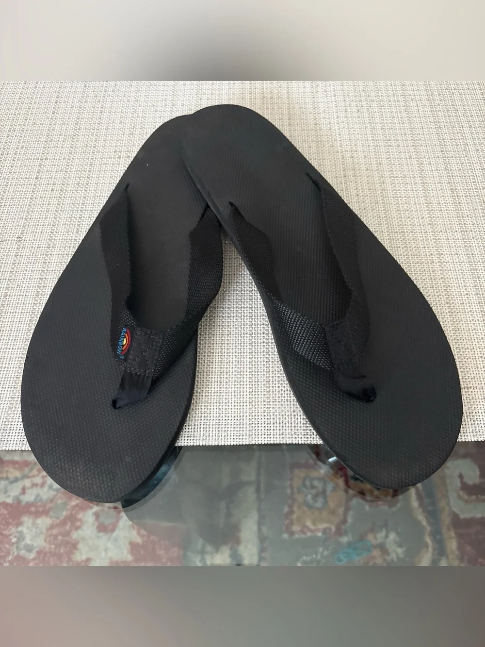Rainbow Black Canvas Thong Flip Flops